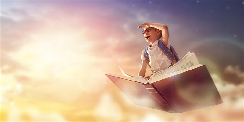 Picture of Boy flying on book in the page Generate 2020