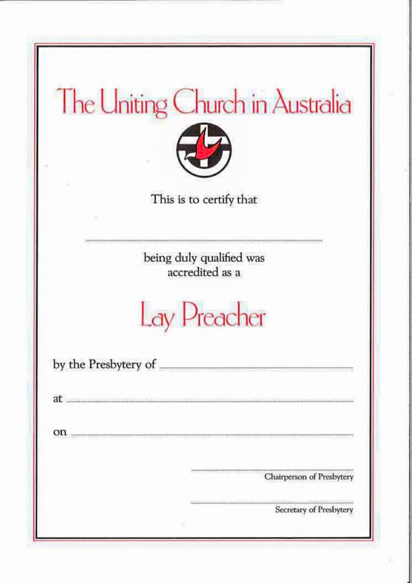 Picture of Certificate of lay preacher in the page Certificate of Lay Preacher