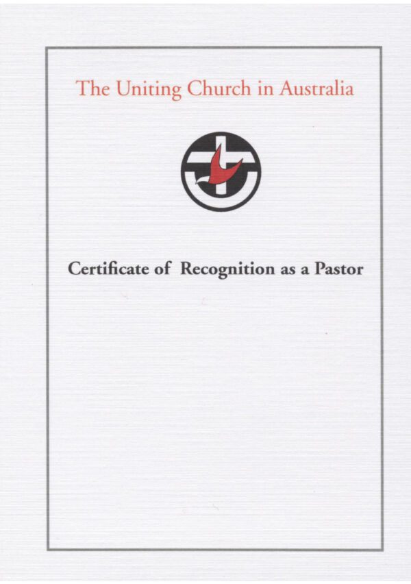 Picture of Recognition of a pastor certificate in the page Recognition of a Pastor Certificate