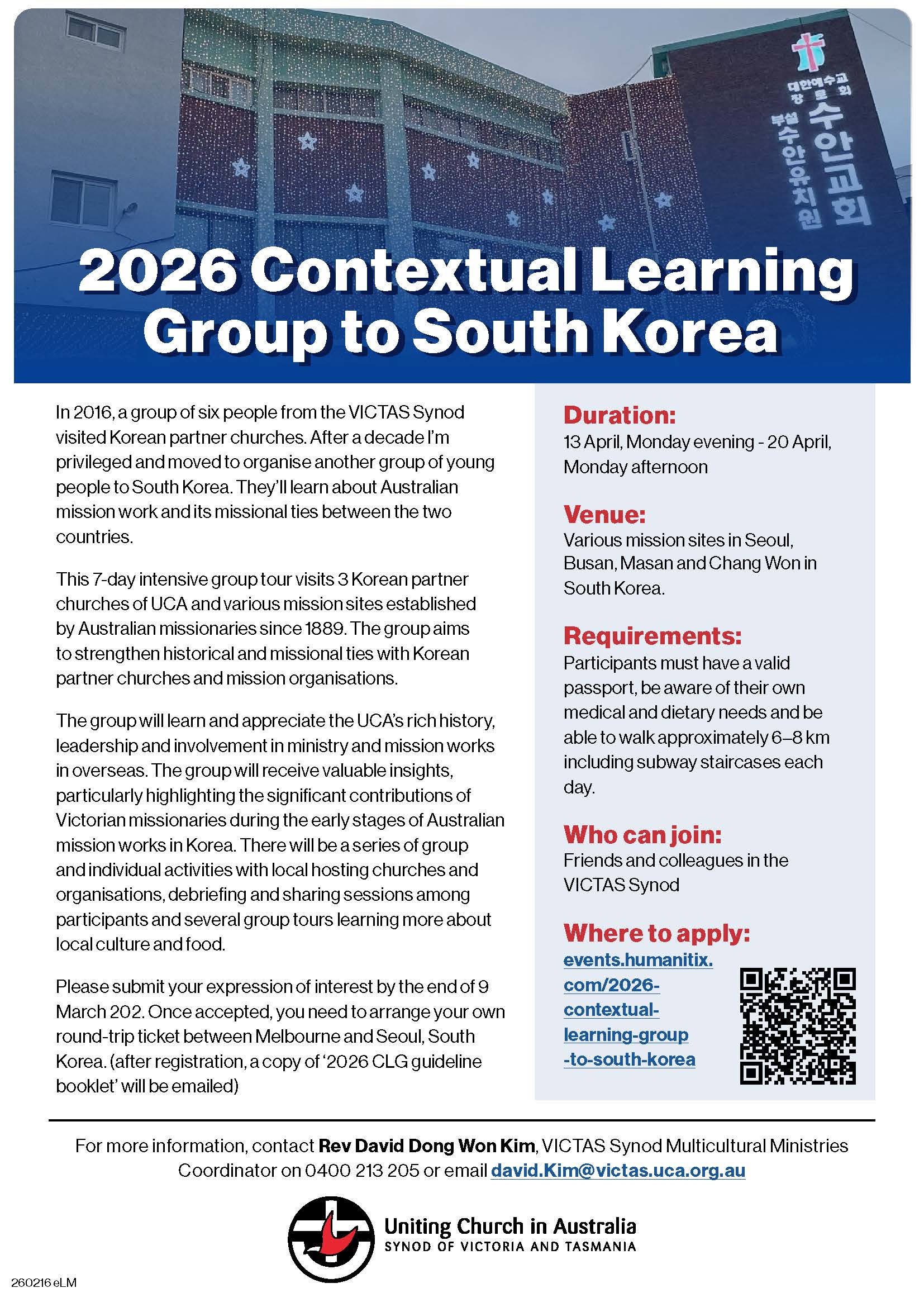 Picture of Contextual learning group to south korea flyer in the page 2026 Contextual Learning Group to South Korea