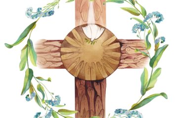 A cross of praying hands, the holy spirit of peace. pray for ukraine, pray for peace, illustration. for christian publications, prints in support of ukraine, in support of peace.